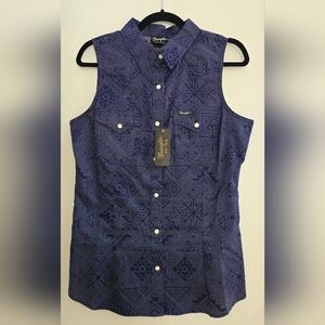 Wrangler Retro Navy Geometric Button-Up Top